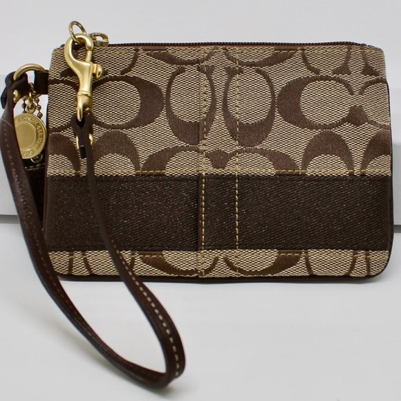 Coach Signature Stripe Brown Small Wristlet